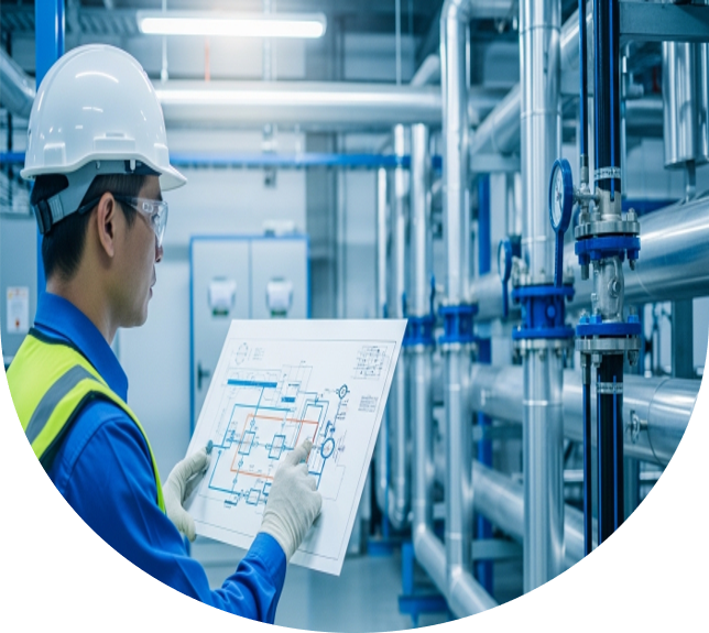 Diseño de sistemas de conducción de agua industrial con control de flujo y presión en planta