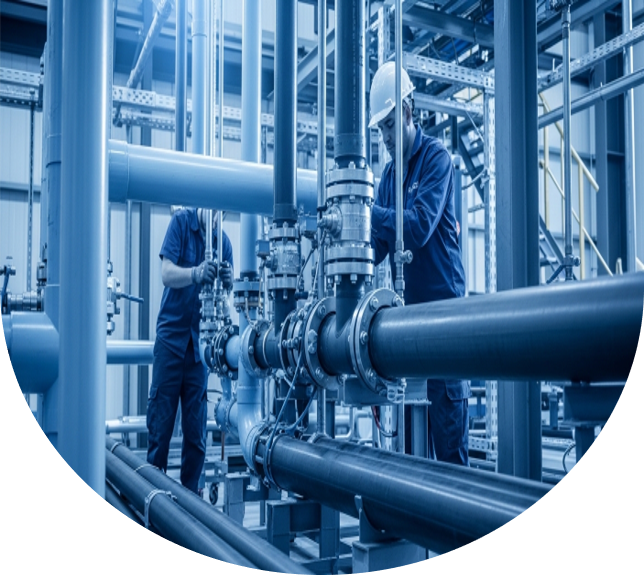 Instalación de tuberías industriales de PVC, CPVC, HDPE y acero para sistemas de agua en planta