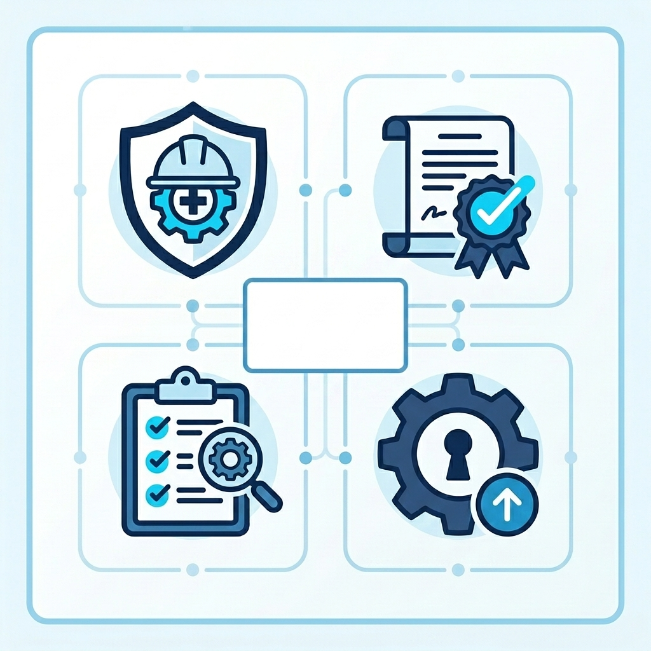 Icono de normativas y cumplimiento industrial relacionado con seguridad, certificaciones y regulaciones operativas