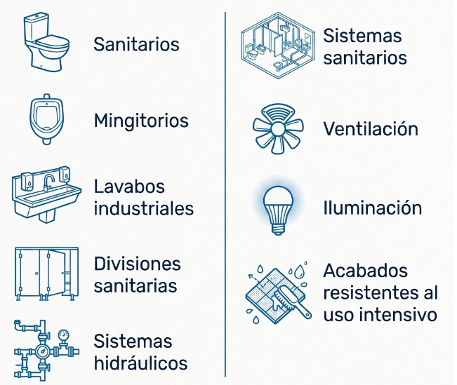 elementos que integran un baño industrial
