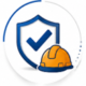 incremento en la seguridad Icono de casco de seguridad y escudo que representa el cumplimiento de normas y la protección de las áreas de trabajo.