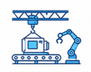 Icono de izajes industriales para integración de líneas de producción y movimiento de equipos automatizados.