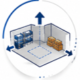 mayor aprovechamiento de espacios Icono de plano industrial que representa la optimización y mejor aprovechamiento de espacios operativos.