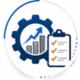 mejora de procesos internos Icono de engranaje y gráfica de crecimiento que representa la optimización de procesos y la mejora de la eficiencia operativa.