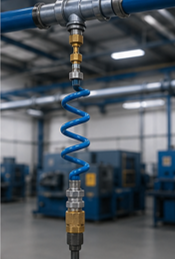 bajadas_neumaticas_hacia_equipos_de_produccion Bajada neumática para alimentar equipos de producción mediante una red de aire comprimido industrial con suministro seguro y eficiente.