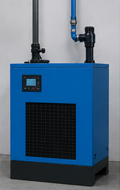 secadores_de_aire_comprimido Secador de aire comprimido industrial diseñado para eliminar humedad y proteger equipos neumáticos en procesos de producción continua.