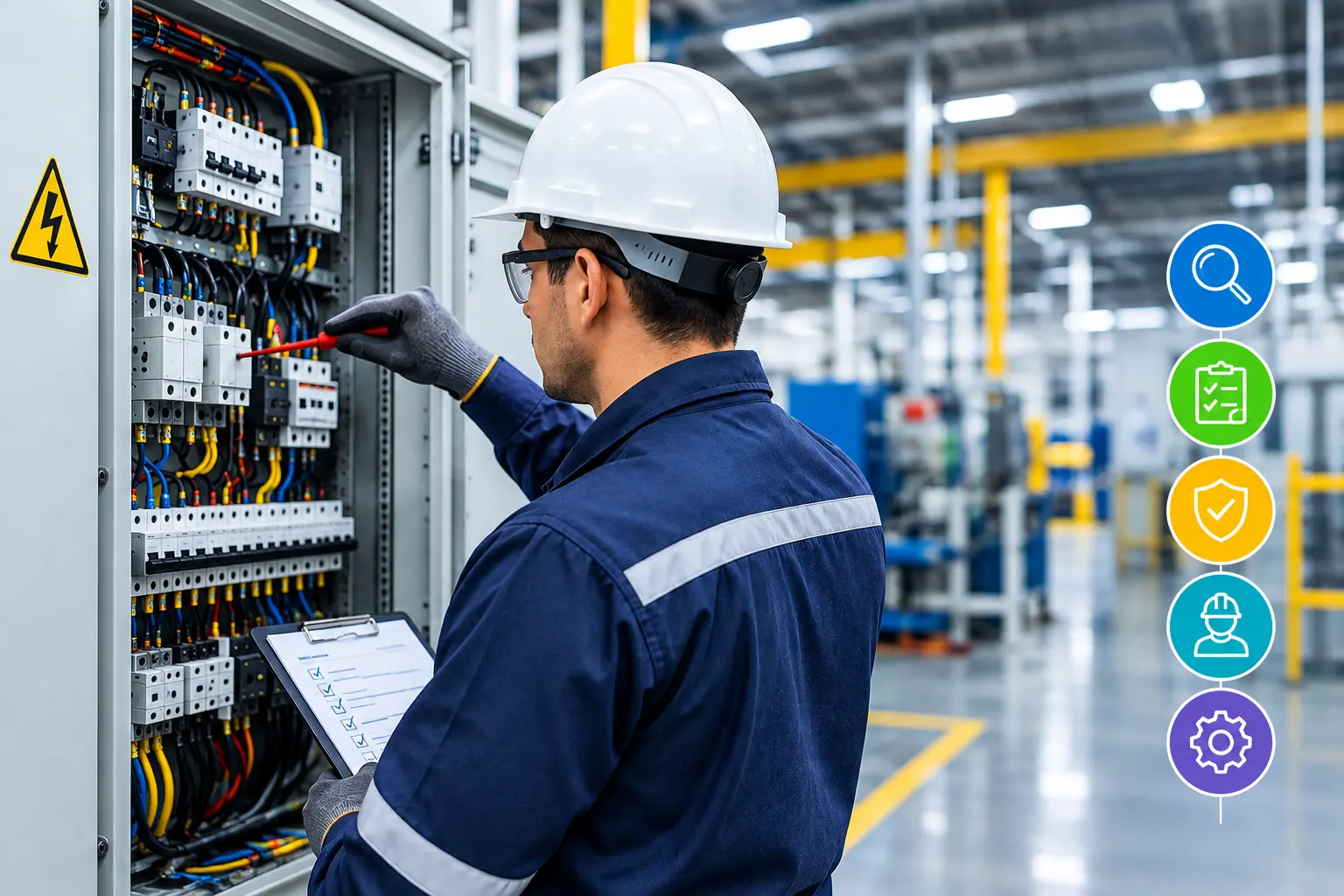 Caso de Cortocircuito en planta: respuesta crítica 3 Se muestra técnico haciendo revisión periódica y diagnostico preventivo