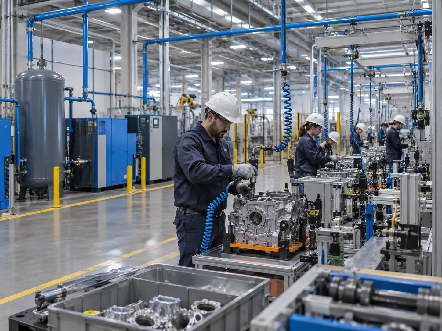 Compresor de aire para aplicaciones industriales | Grupo TAFO 2 Aplicación de compresor de aire industrial en procesos de manufactura y producción