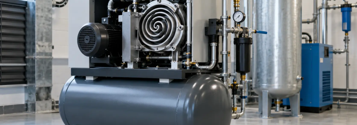Compresor scroll industrial con sistema de aire comprimido libre de aceite