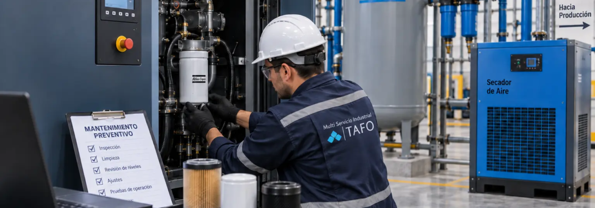Supervisión de mantenimiento preventivo en instalaciones y sistemas de aire comprimido industrial