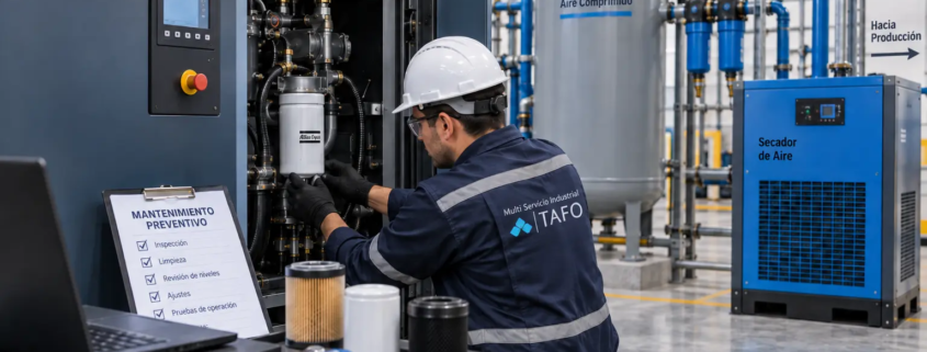 Supervisión de mantenimiento preventivo en instalaciones y sistemas de aire comprimido industrial