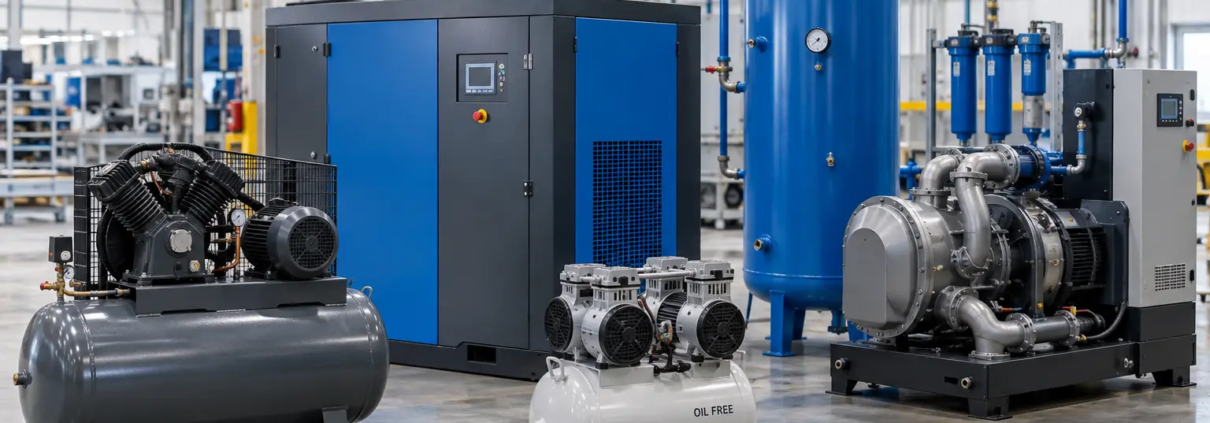 Tipos de compresores industriales para sistemas de aire comprimido en plantas de manufactura