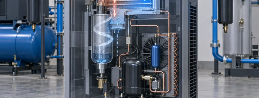 Secador refrigerativo industrial instalado en un sistema de aire comprimido