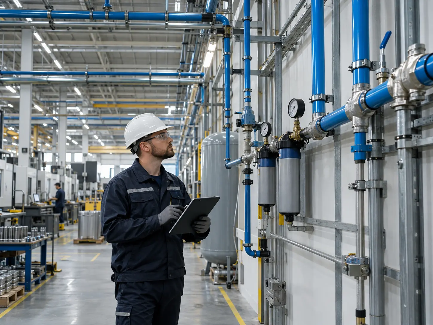 Mantenimiento Predictivo: Qué Es, Tipos y Ejemplos | Grupo TAFO 2 Técnico realizando monitoreo de sistema de aire comprimido para mantenimiento predictivo